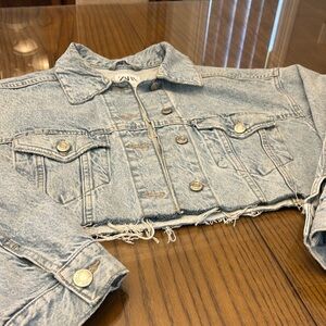 Zara ripped edges denim jacket light wash size medium